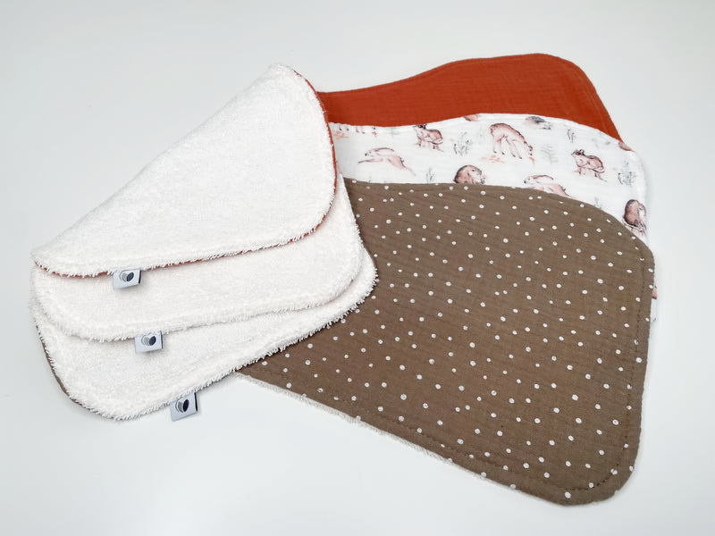 Brown forest animals SET OF 3 burp rags